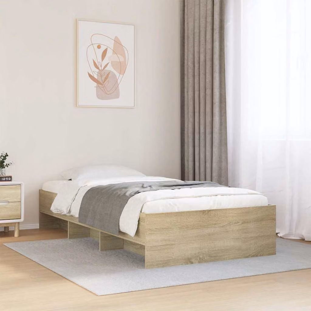 Giroletto vidaXL in Rovere Sonoma con doghe in legno e scomparti laterali, L/P/H: 100 x 200 x 35 cm