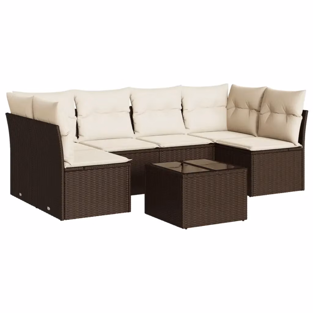 Set di Divani da Giardino Moderno VIDAXL in Polyrattan Marrone con Cuscini, Composizione a L da 7 Posti – 2