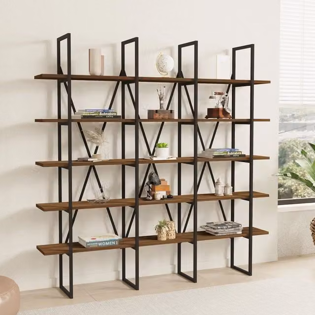 Libreria DMORA Perletto con 5 Ripiani, Marrone Noce e Nero, L: 160 cm, P: 26 cm, H: 160 cm – 1