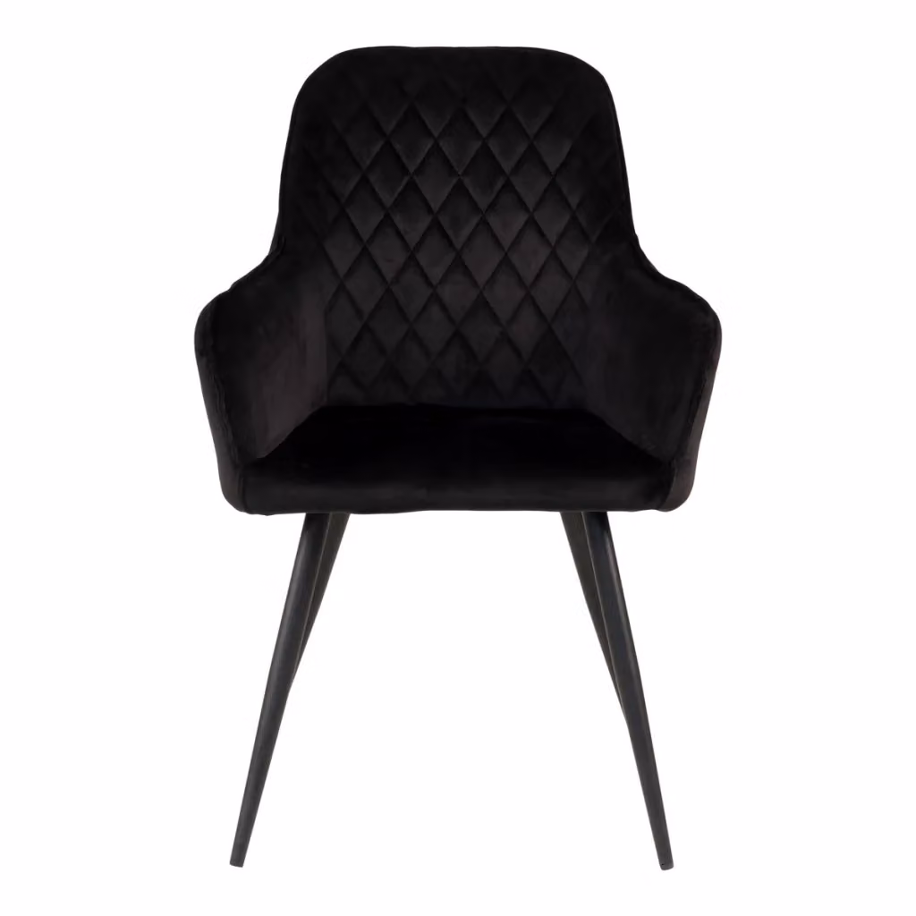 Set di 2 sedie da pranzo Harbo con braccioli in velluto nero e gambe in metallo nero – 2