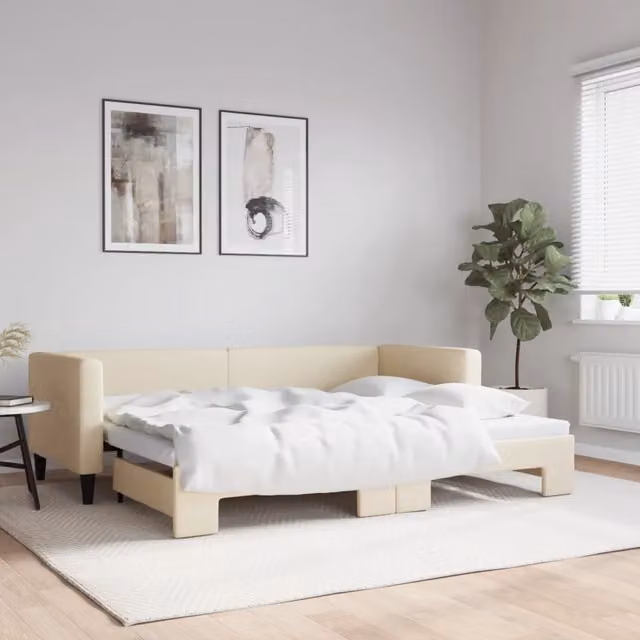 Divano Letto con Letto Estraibile vidaXL in Tessuto Beige L: 223 cm, P: 80 cm, H: 68 cm – 1
