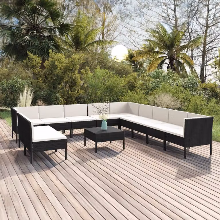 Maison Exclusive - Set da giardino 12 pezzi con cuscini in polyrattan nero