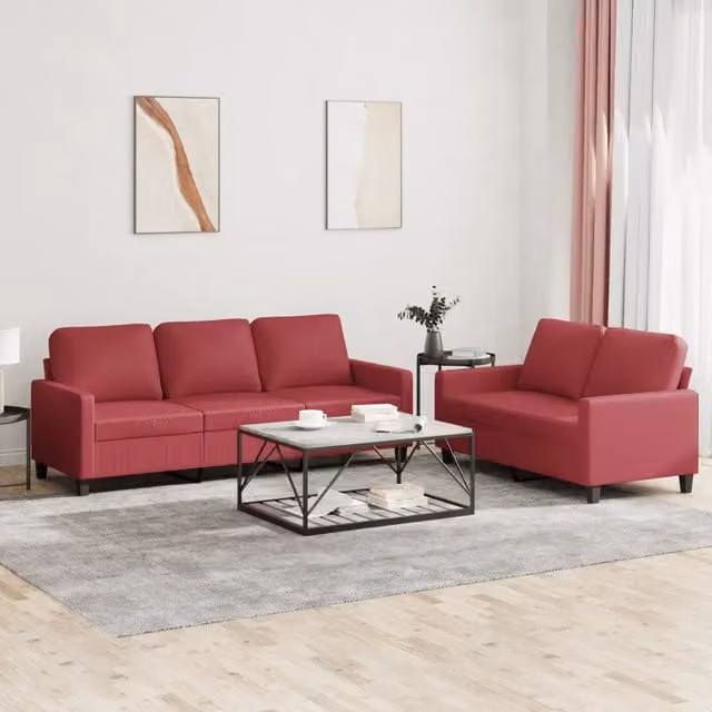 Set di divani 2 pezzi vidaXL in similpelle rossa con cuscini per soggiorno moderno
