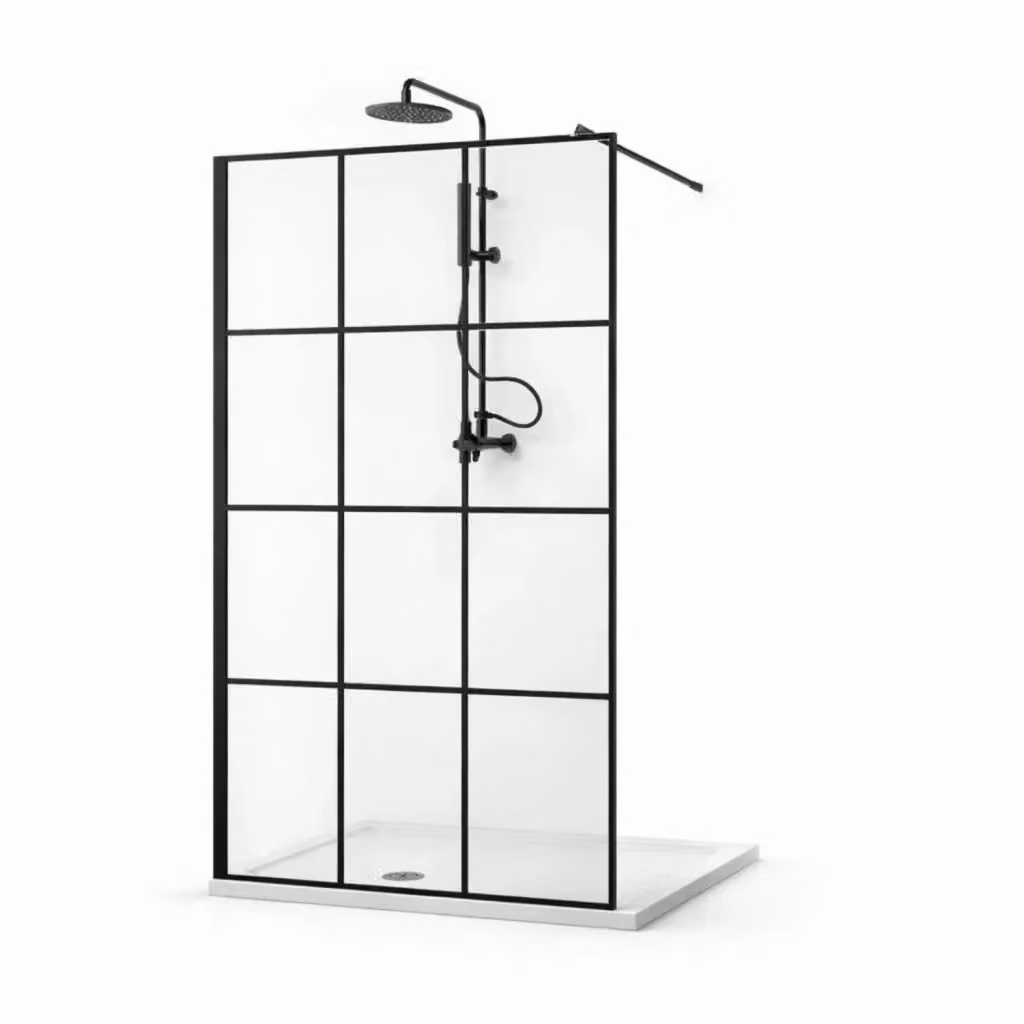 Parete doccia walk-in OGOMONDO in cristallo temperato trasparente con profilo nero, H: 200 cm, L: 127-129 cm, spessore 8 mm – 2