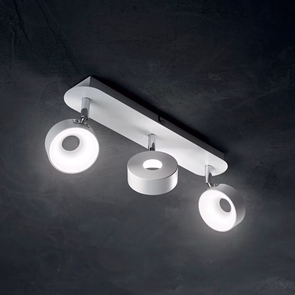 Plafoniera Moderna Oby IDEAL LUX in Metallo Bianco e Cromo con 3 Luci LED da 18W, Luce Calda 3000K, Regolabile – 2