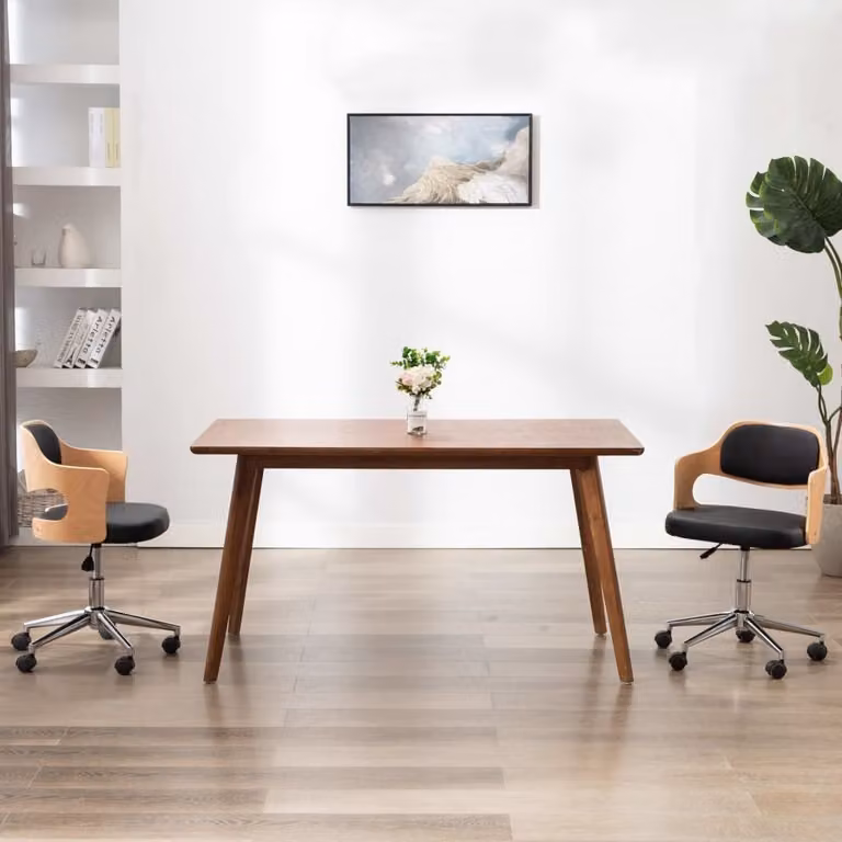 The Living Store Sedia da pranzo girevole in legno curvato nero ed ecopelle