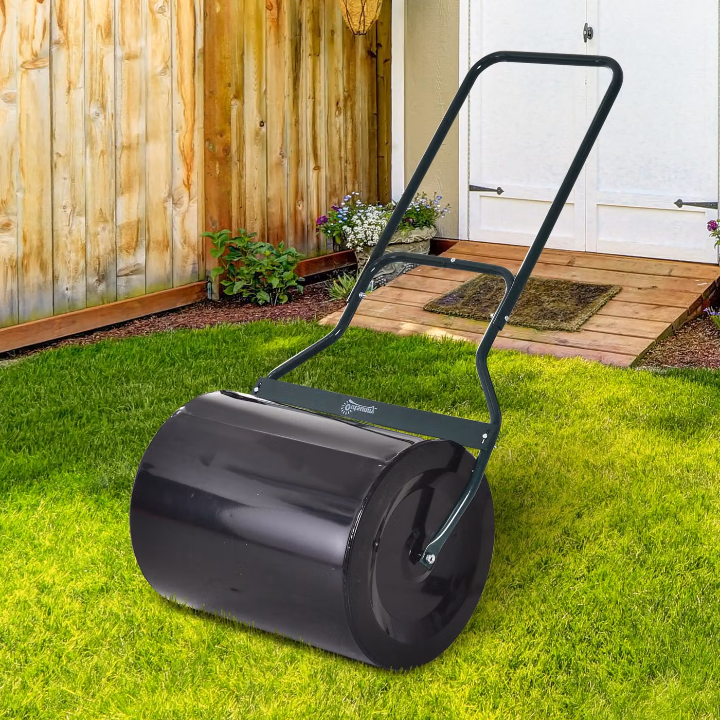 Rullo da giardino Outsunny in metallo nero impermeabile con serbatoio fino a 60 litri per acqua o sabbia, L: 57 cm, P: 50 cm, H: 125 cm – 2