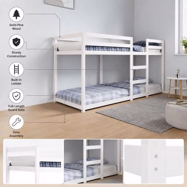 Bunk Bed White 80x200 Cm Solid Pine Wood