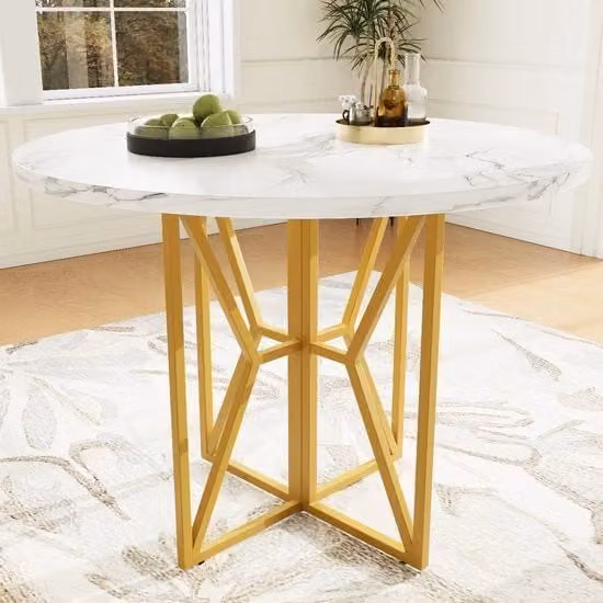 Tavolo da pranzo - Ronde - Laminato MDF - Zampe in Oro - Finestra in Marmo