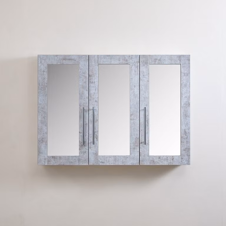 Mobiletto a Specchio da 600mm x 650mm Grigio Cemento - Completo di Maniglie Moderne a Barra Cromate - Cluo