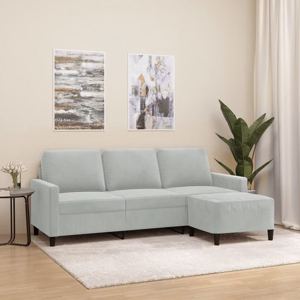 Maison Exclusive - Divano a tre posti con poggiapiedi, grigio chiaro, 180 cm, in velluto