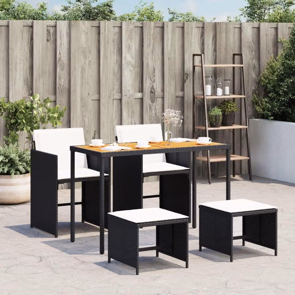 Maison Exclusive - Set da pranzo da giardino 5 pezzi con cuscini in polyrattan nero