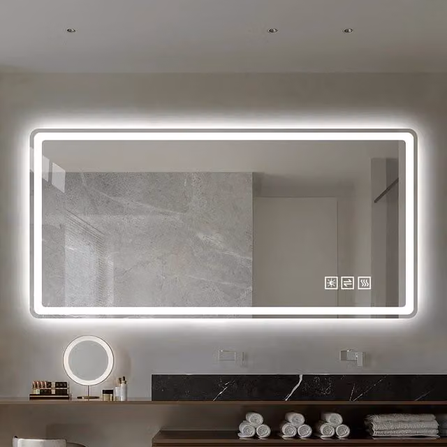 Specchio da bagno LED Minimal Bianco con funzione anti-appannamento e luce dimmerabile, L: 60 cm, H: 100 cm, IP44