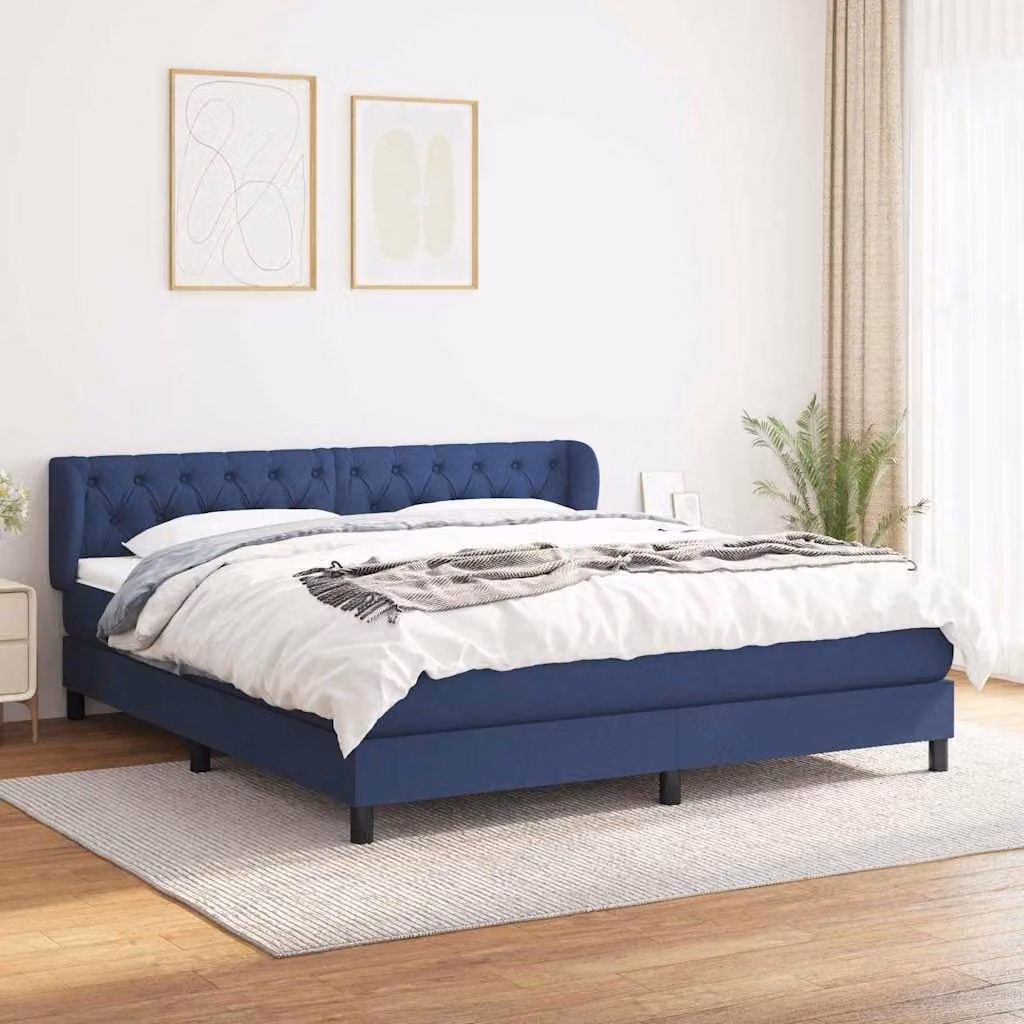vidaXL Giroletto a Molle con Materasso Blu e Bianco in Tessuto L/P/H: 160 x 200 x 88 cm – 1