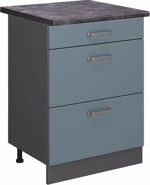 Mobiletto base per cucina R-Line Grigio-blu/Antracite 60 cm con cassetti, PL Antracite Vicco