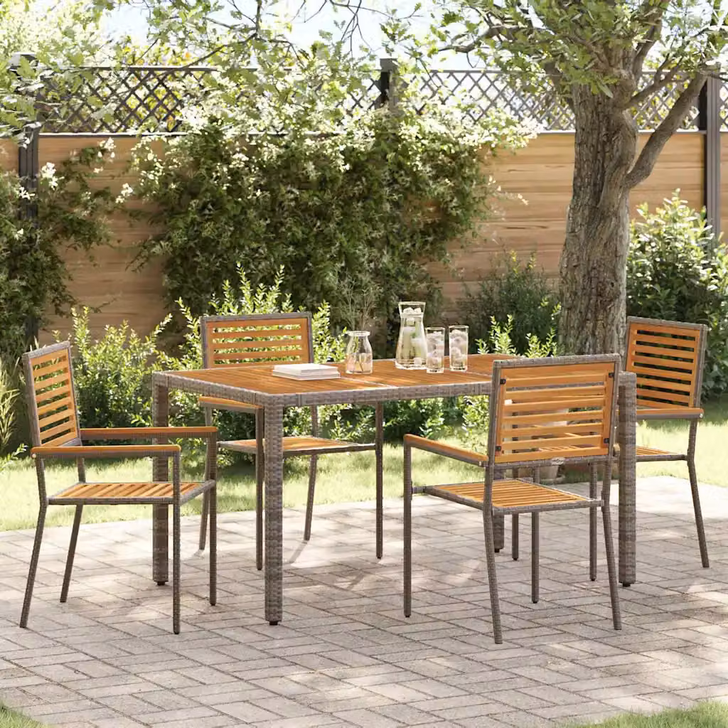 Set da Pranzo per Giardino e Terrazzo vidaXL in Polyrattan e Legno di Acacia, 5 Pezzi, Grigio e Marrone