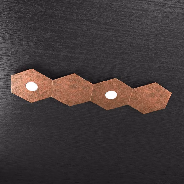 Plafoniera Moderna 4 Moduli Hexagon Metallo Foglia Rame 2 Luci Led 12X2W