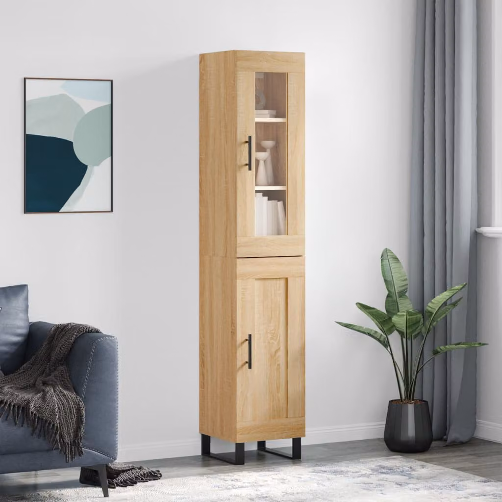 Credenza vidaXL in legno e metallo marrone con ante a battente per cucina e sala da pranzo L/P/H: 34,5 x 34 x 180 cm