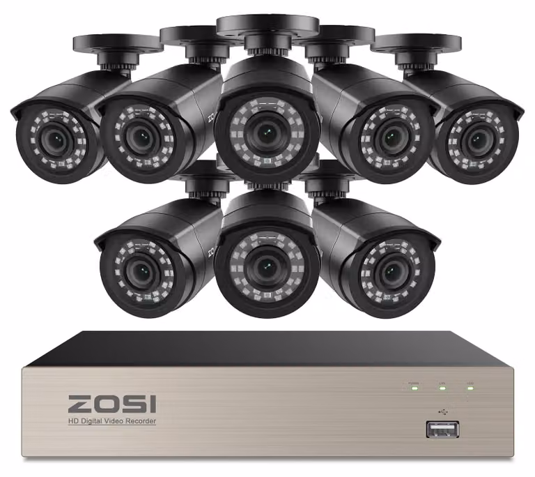 Sistema di telecamere di sicurezza, risoluzione 1080P, visione notturna fino a 24 metri, DVR a 8 canali per 8 telecamere, Nessuno