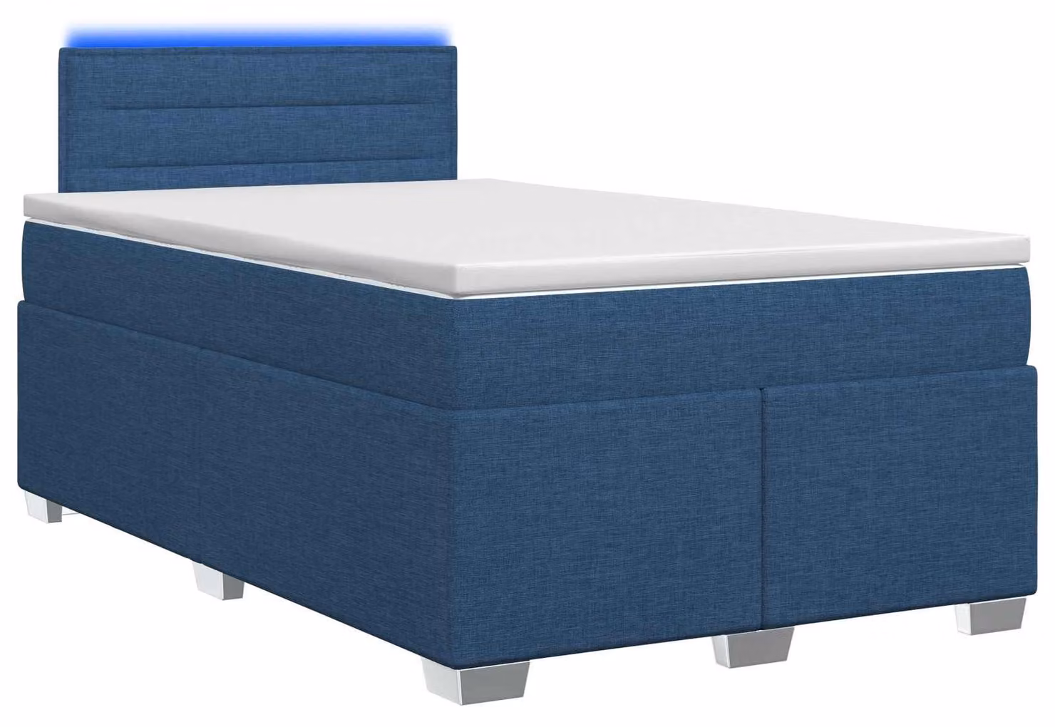 Letto con boxspring, materasso e illuminazione LED blu, dimensioni 120 x 190 cm, rivestito in tessuto