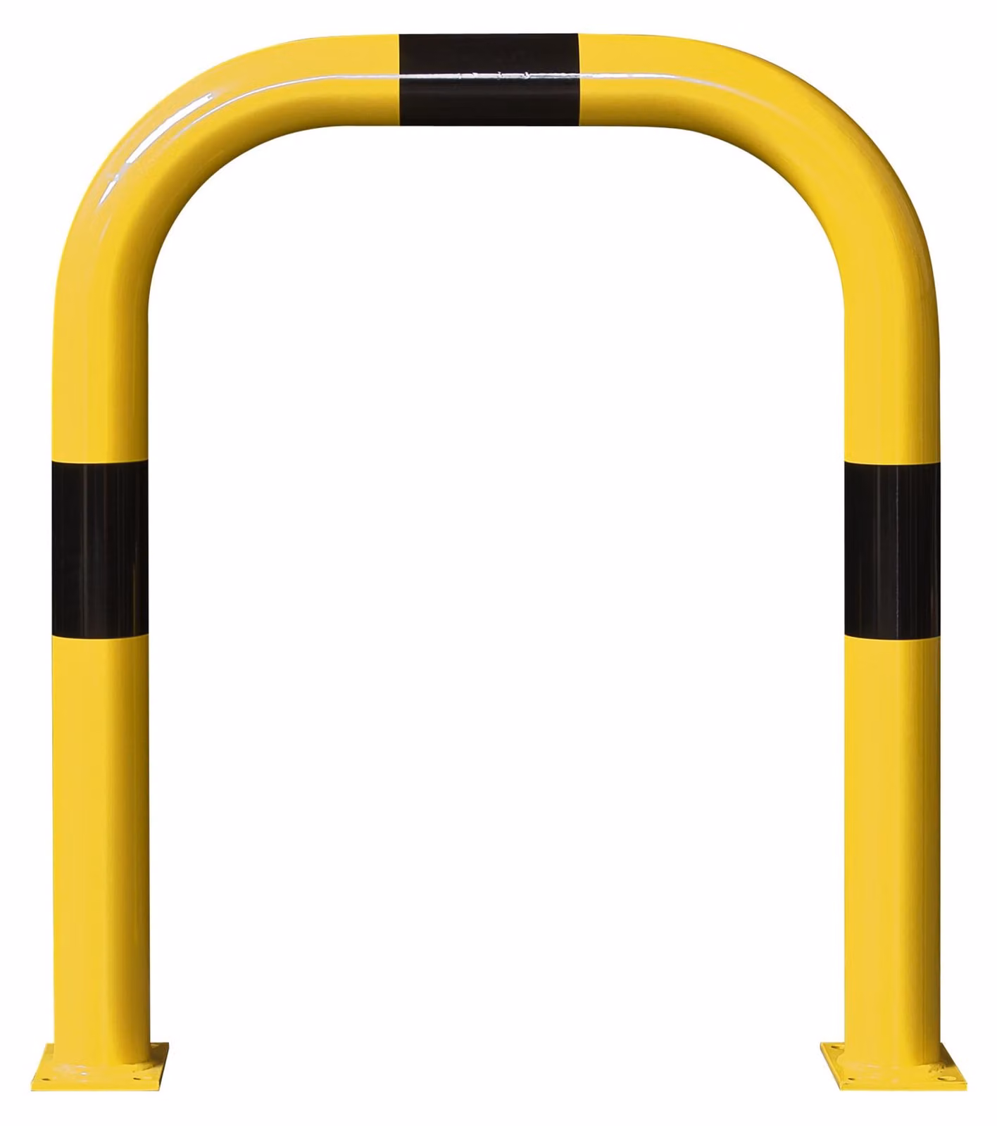 Barra di protezione XL, tubo tondo 108/3,6 mm, curvata, LxA 1000x1200 mm, per interni, rivestita in giallo, con strisce nere, da fissare con tasselli