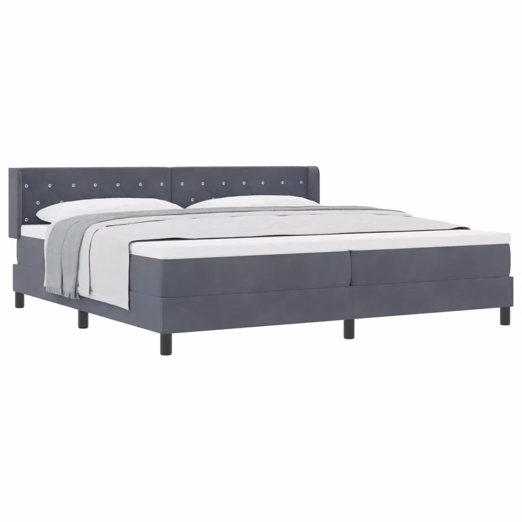 Letto ibrido con molle e schiuma vidaXL con testiera in velluto Grigio, L 200 x P 200 x H 203 cm – 2