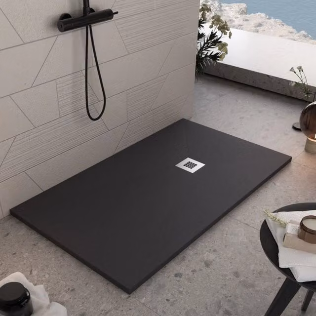 Piatto doccia in marmoresina nero effetto pietra cemento plus, misura 70x70