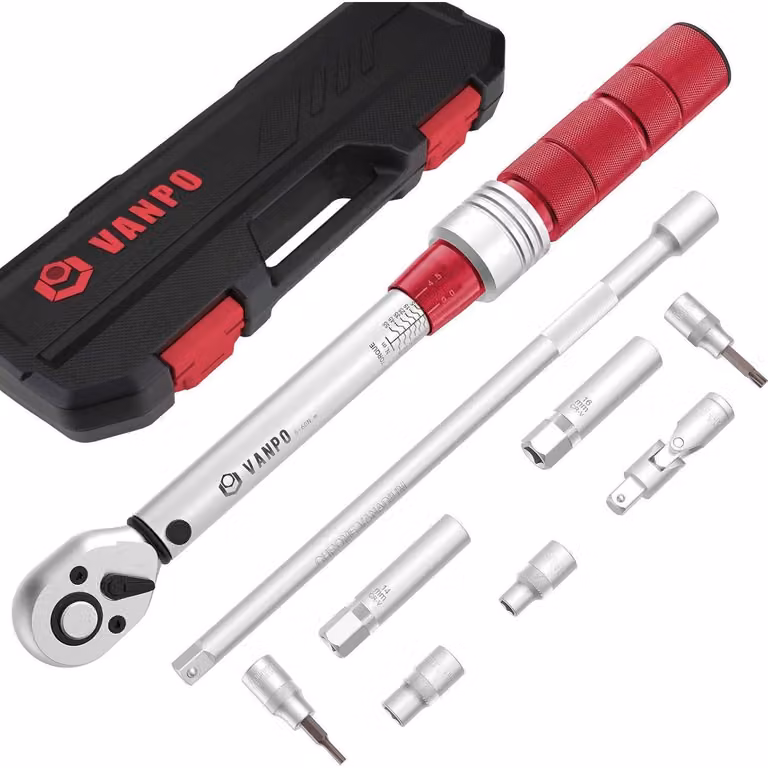Chiave dinamometrica da 3/8", 5-60 Nm, set per biciclette e motociclette, con prolunga, adattatore per candele e inserti
