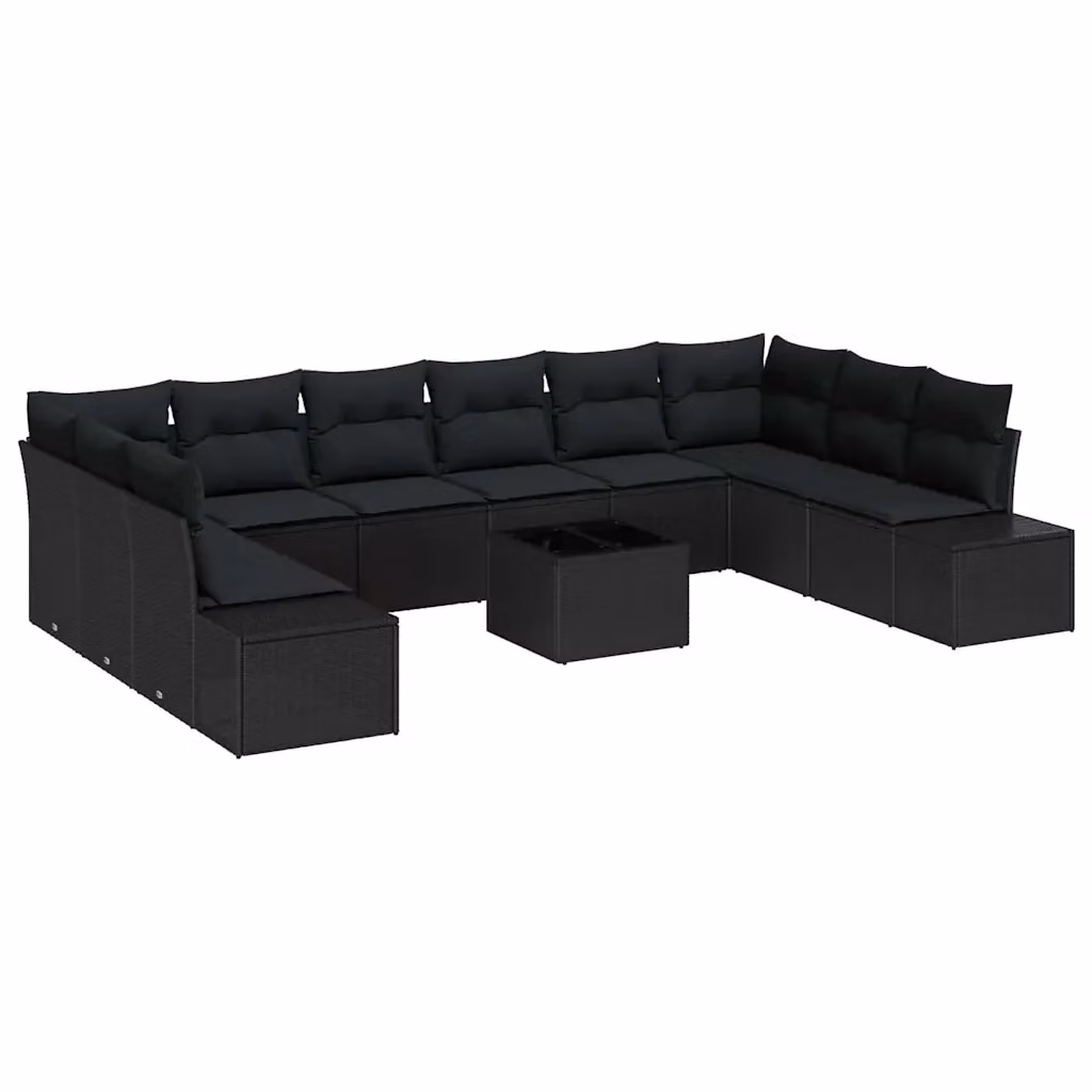 Set Divano da Giardino Moderno vidaXL in Polyrattan Nero con Cuscini e Tavolino da Esterno a Forma di L – 2