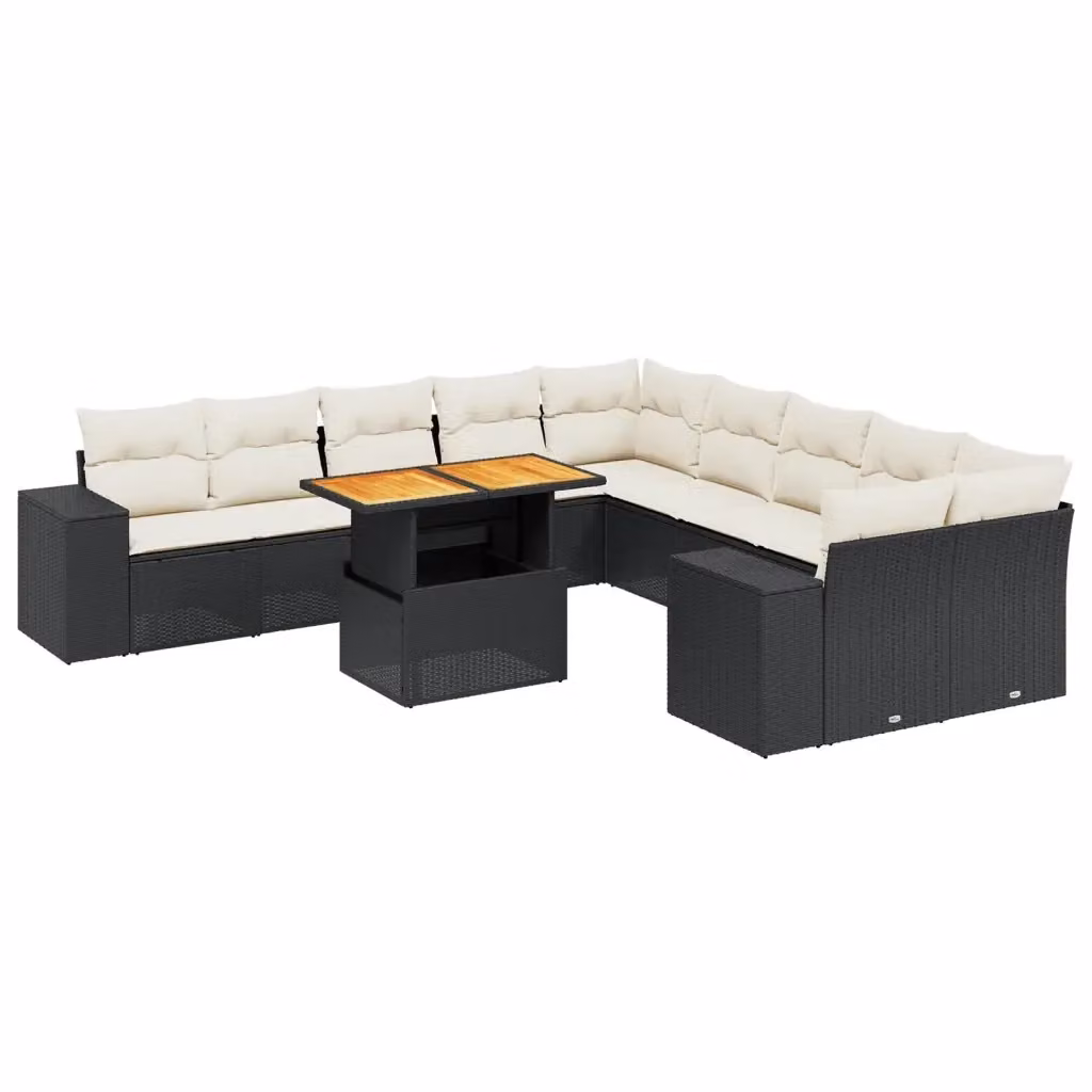 Set di Divani da Giardino Moderno VIDAXL in Polyrattan Nero con Cuscini, 11 Pezzi, Forma a L – 2