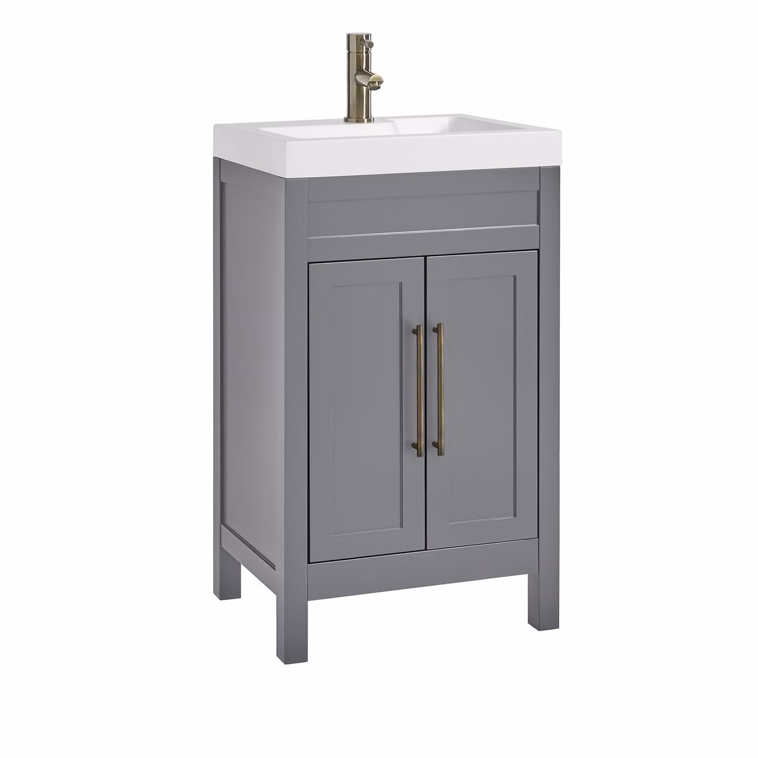Mobile Bagno Grigio Chiaro da 500mm con Lavabo e Maniglia Classica con Barra a T in Ottone Spazzolato - Warwick