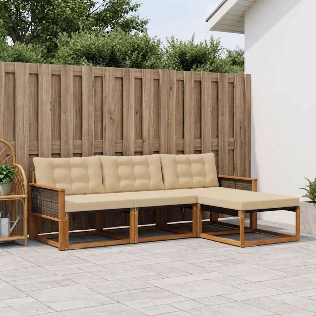 Set di divani da esterno vidaXL 4 pezzi in legno di acacia con cuscini beige e marrone per giardino e terrazza