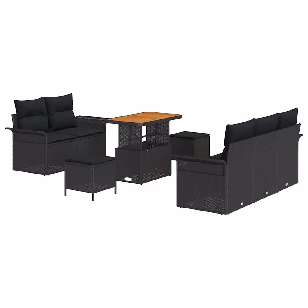 Set Divano da Giardino vidaXL a Forma di L con 8 Posti, Colore Nero, con Cuscini e Tavolino da Esterno – 2