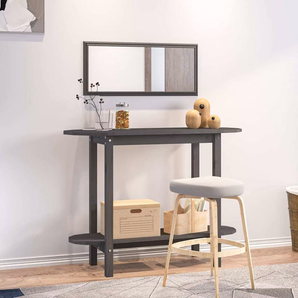 The Living Store Tavolo consolle grigio 110x40x80 cm in legno di pino massiccio