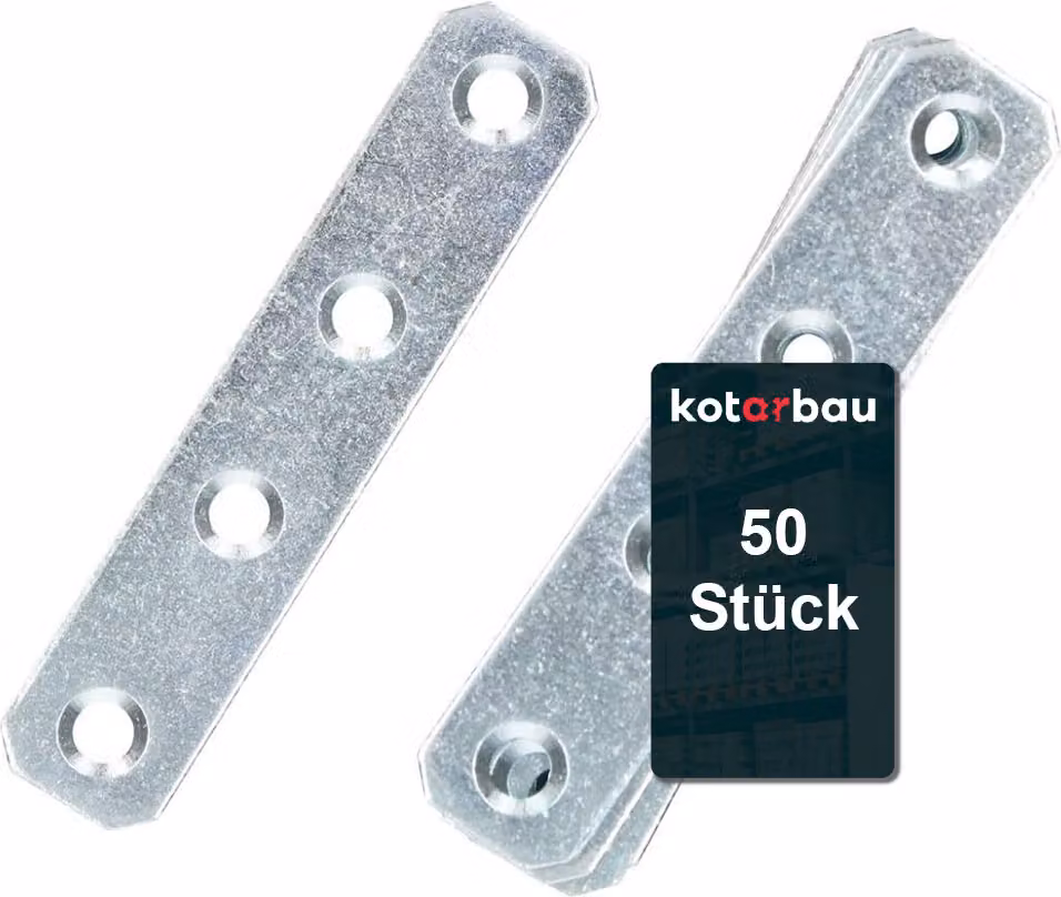 KOTARBAU® Set di 50 piastre forate 80 x 16 mm Argento zincato Connettore piatto Connettore per legno Piastra forata per interni ed esterni Connettore in acciaio Piastra forata Barra piatta