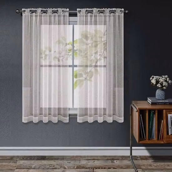 Vetrata trasparente voile tende con anelli a ingranaggi - Corta - Set da 2 pezzi - H 145 x L 140 cm