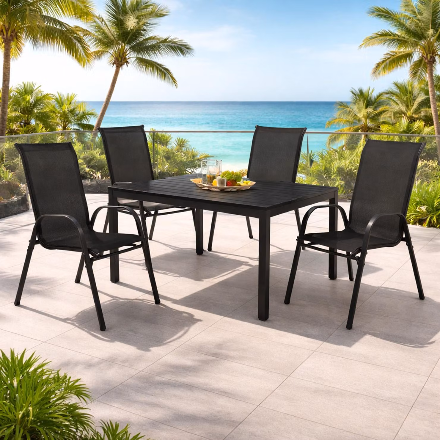 Set da giardino 5 pezzi Set di sedute L150xP90xH74cm Non-Wood Nero