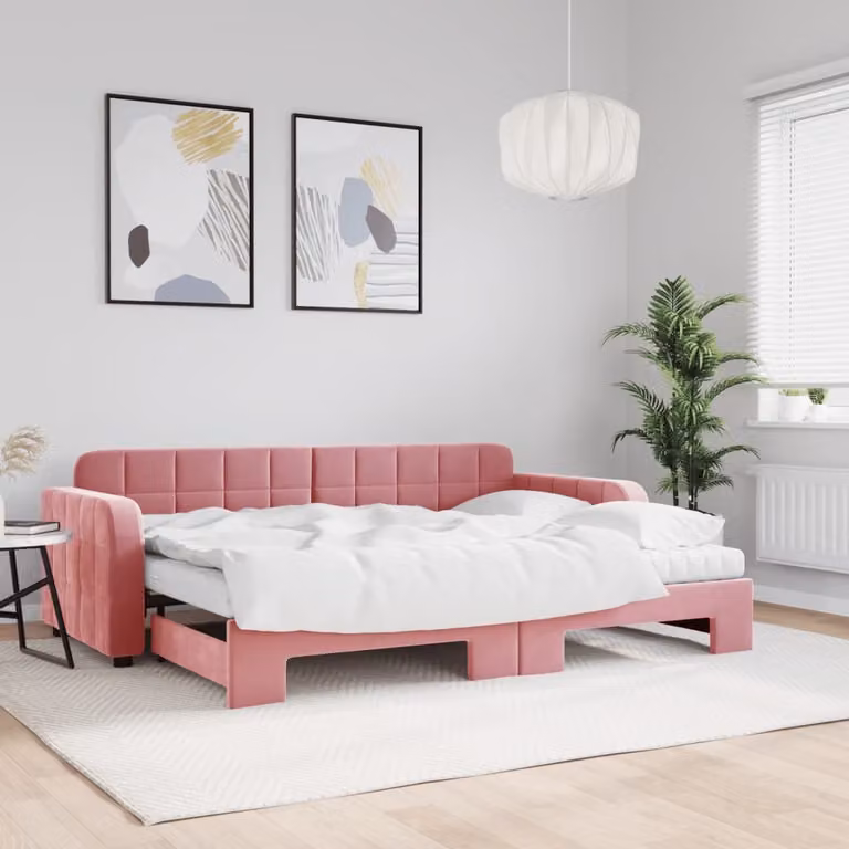 Divano Letto Estraibile vidaXL in Velluto Rosa con Materasso L/P/H: 80 x 200 cm