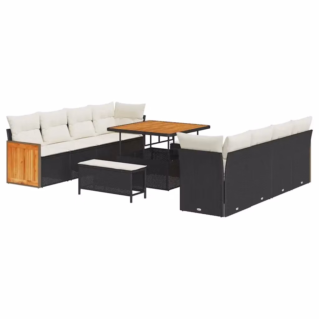 Set Divano da Giardino a L vidaXL Nero e Beige con Cuscini e Tavolino, L/P/H: 231 x 224 x 85 cm – 2