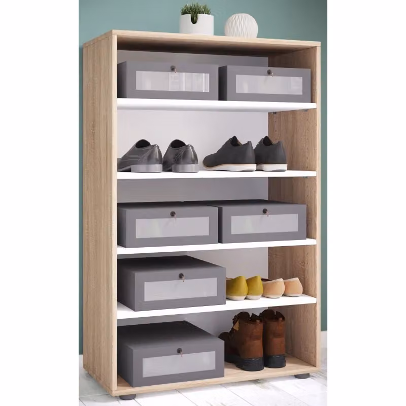 Ezooza Scarpiera Moderna in Legno con Ripiani Interni, Colore Marrone, H110 x L70 x P37 cm – 2