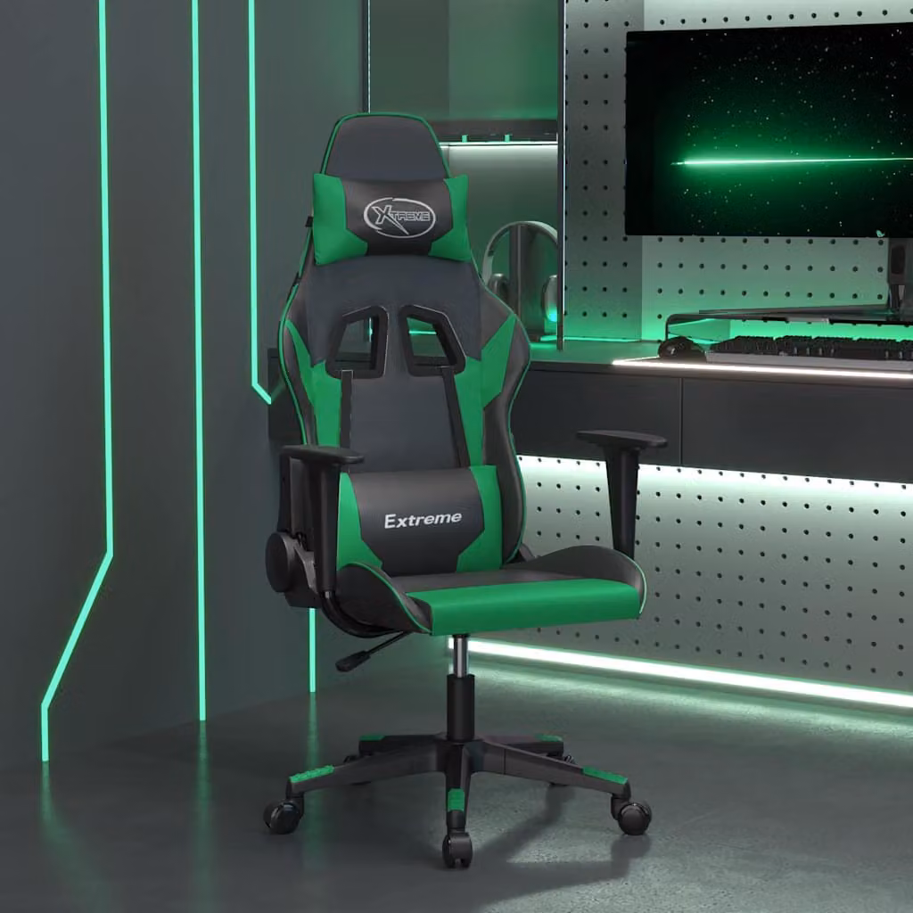 Sedia da Gaming vidaXL in Similpelle Multicolore Nero e Verde con Poggiatesta e Ruote