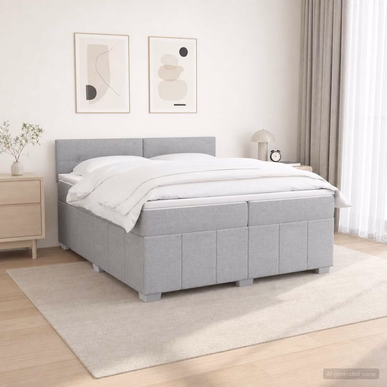 Letto box spring ibrido vidaXL con materasso a molle insacchettate e illuminazione sottostante, Grigio Chiaro, L/P: 200 x 200 cm