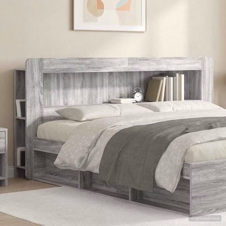 Testata del letto moderna vidaXL in legno ingegnerizzato Grigio con ripiani integrati