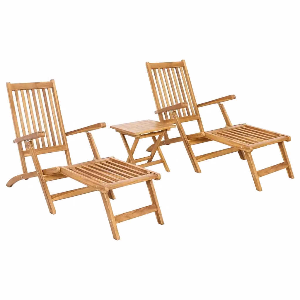 Set di 2 sedie a sdraio pieghevoli con tavolo vidaXL in legno di teak marrone naturale con poggiatesta regolabile e braccioli – 2