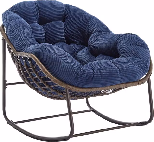 Sedia a dondolo in rattan sintetico con cuscino; 78x106x90 cm; blu navy