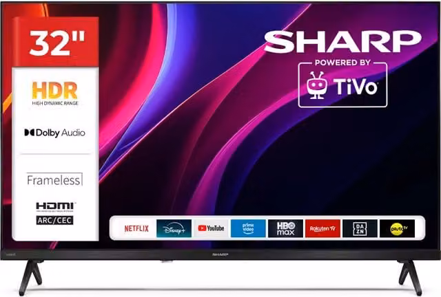 Smart TV LED HD Sharp 32HE2245E da 32 pollici, Black, con Tivo OS e Wi-Fi
