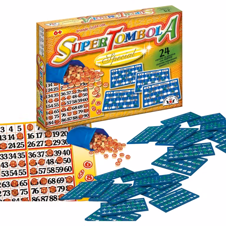 Super Tombola Special Stella con 24 cartelle multicolore in legno per il tuo gioco da tavolo in famiglia