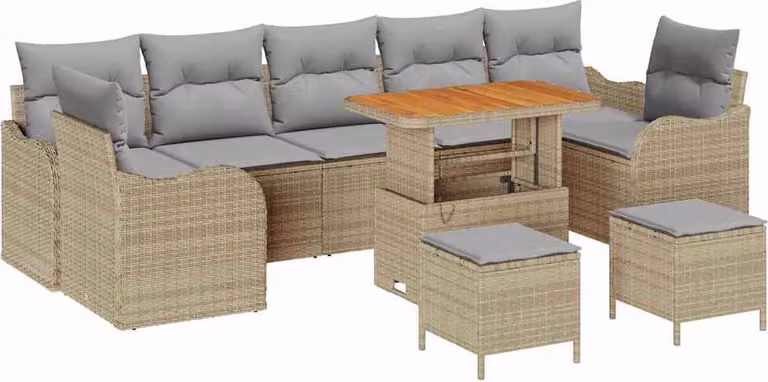 Set Divano da Giardino con cuscino 10 pcs Beige polyrattan