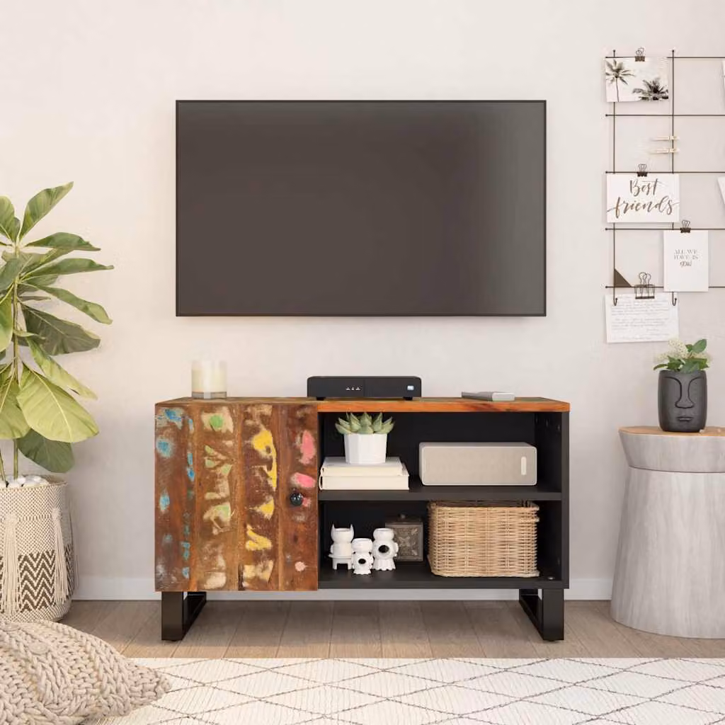 Mobile TV vidaXL in legno massello e metallo, stile industriale, multicolore, L 80 cm x P 33 cm x H 46 cm