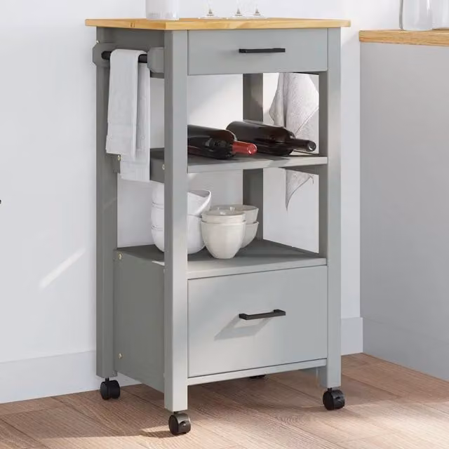 Carrello da cucina e scaffale MONZA Design Mania in legno massello di pino grigio con ruote L/P/H: 48 x 40 x 88,5 cm – 1